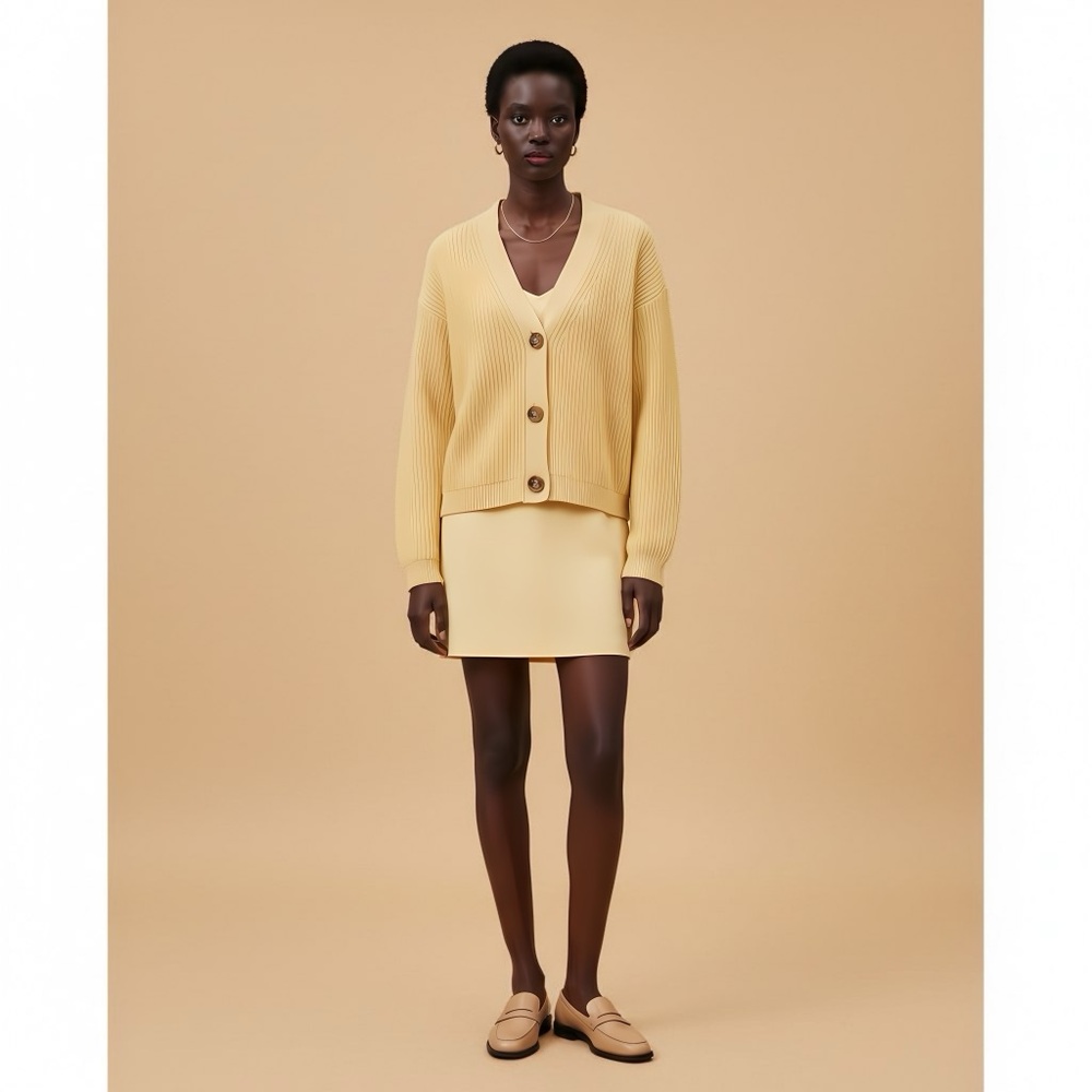 H&M Pale Yellow Ribbed V-Neck Cardigan